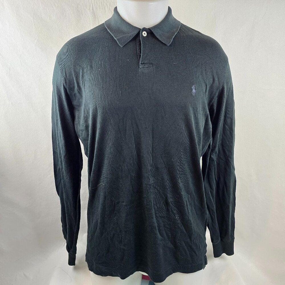 Polo Ralph Lauren Shirt Mens Medium Black Long Sleeve Polo Pony Logo Preppy
